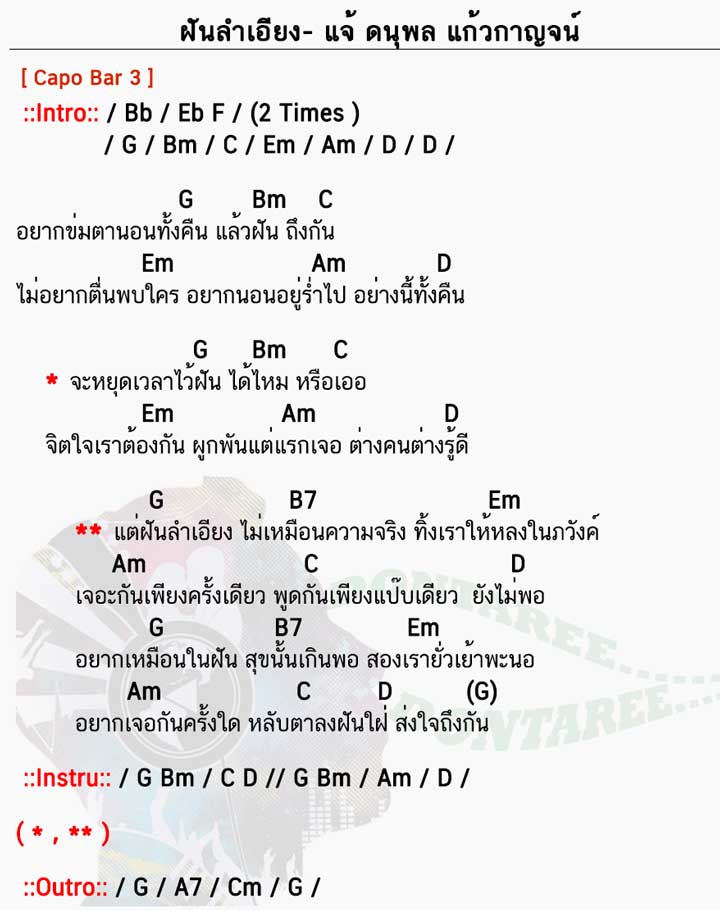 คอร์ดเพลง ฝันลำเอียง ง่ายๆ