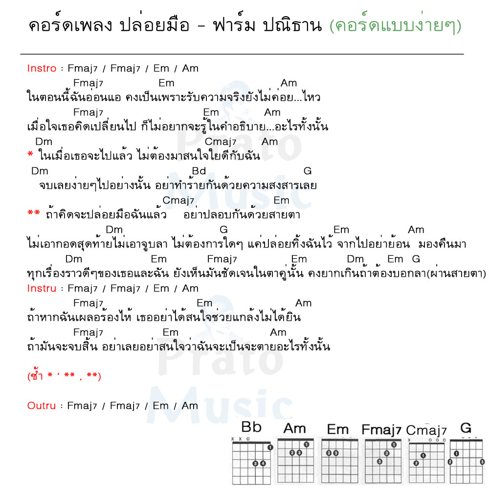 คอร์ดเพลง ปล่อยมือ ง่ายๆ