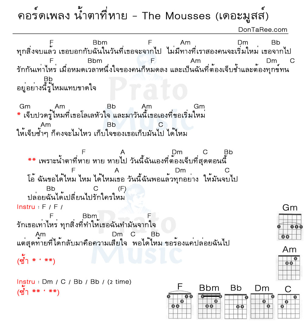 คอร์ดเพลง น้ำตาที่หาย ง่ายๆ