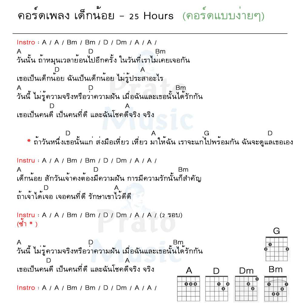 คอร์ดเพลง เด็กน้อย 25Hours ง่ายๆ