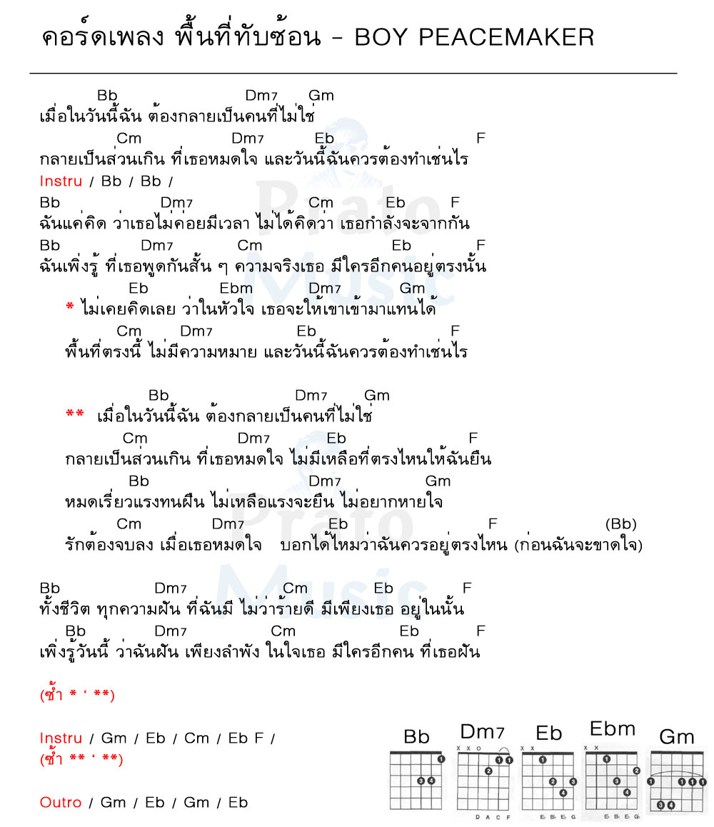 คอร์ดเพลง พื้นที่ทับซ้อน ง่ายๆ