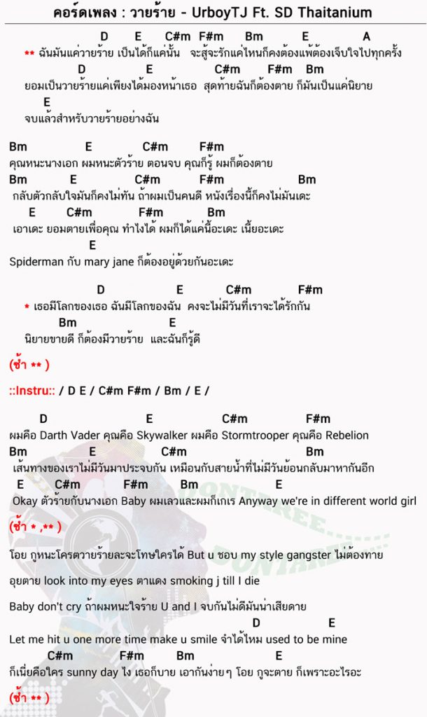 คอร์ดเพลง วายร้าย ง่ายๆ