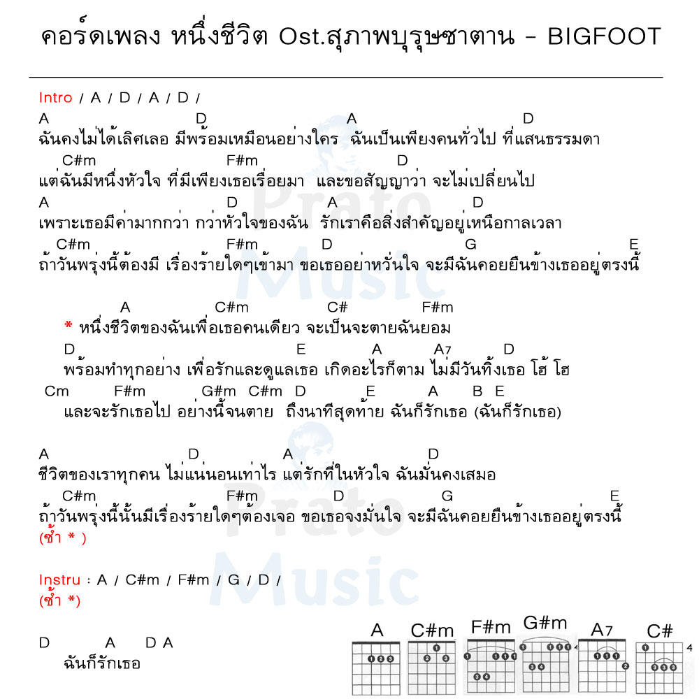 คอร์ดเพลง หนึ่งชีวิต BIGFOOT ง่ายๆ