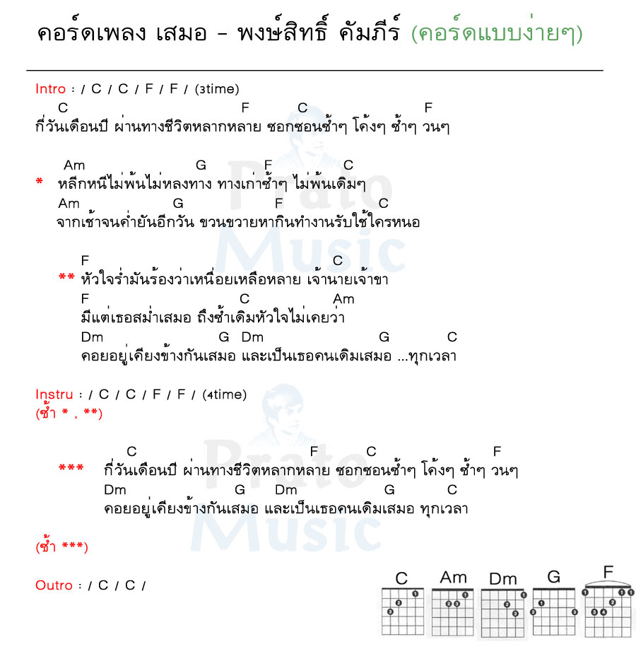 คอร์ดเพลง เสมอ ง่ายๆ