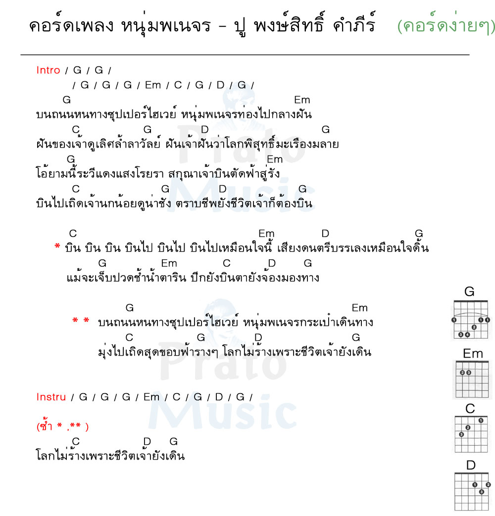 คอร์ดเพลง หนุ่มพเนจร ง่ายๆ