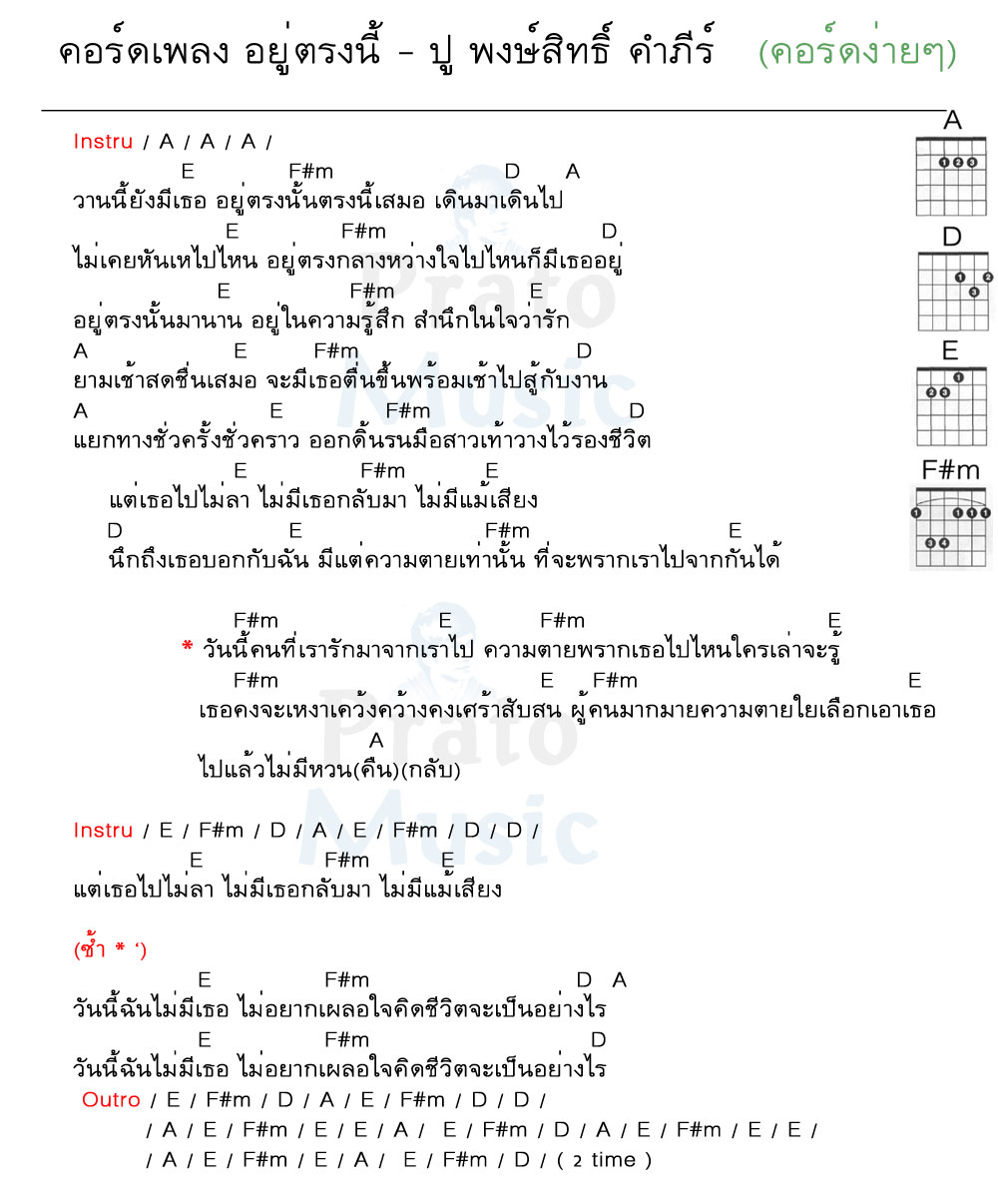 คอร์ดเพลง อยู่ตรงนี้ ง่ายๆ