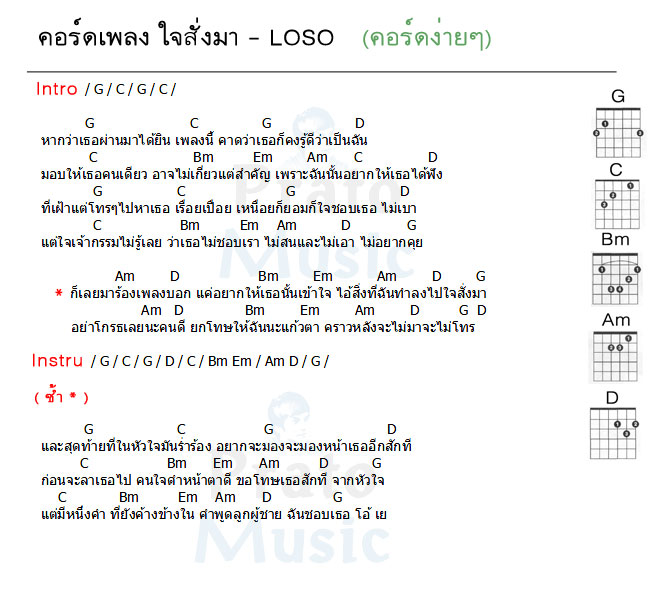 คอร์ดเพลง ใจสั่งมา ง่ายๆ