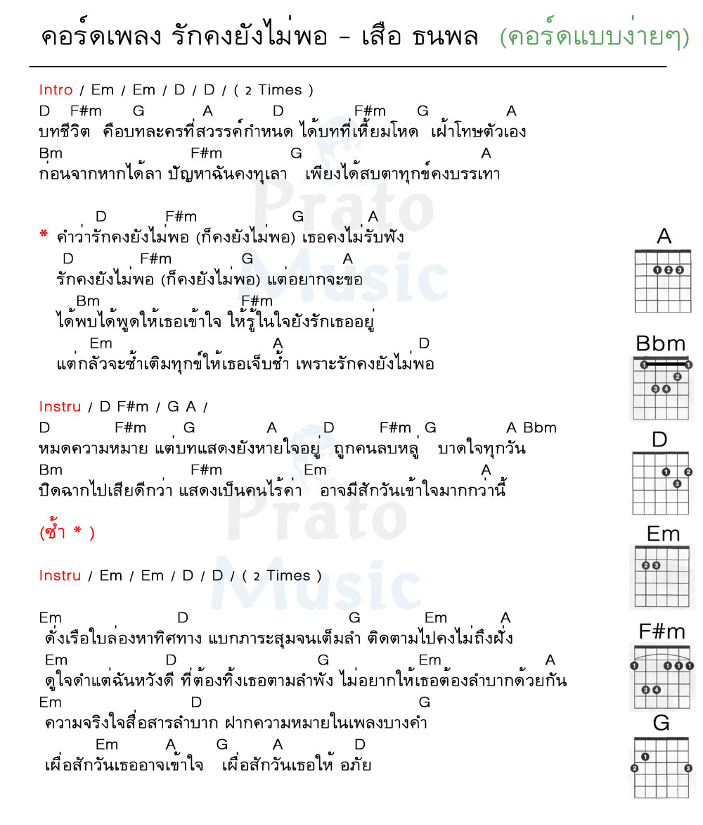 คอร์ดเพลง รักคงยังไม่พอ ง่ายๆ