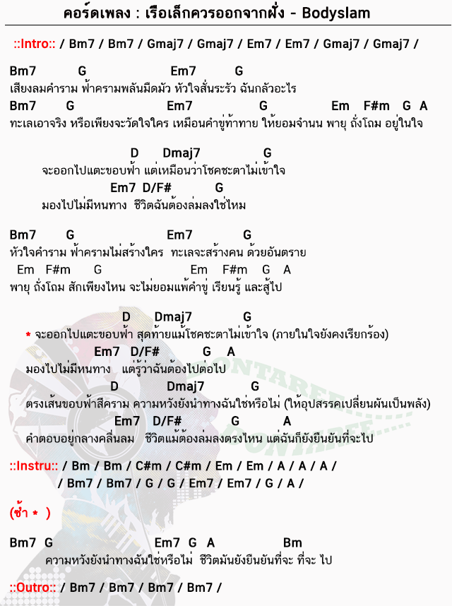 คอร์ดเพลง เรือเล็กควรออกจากฝั่ง ง่ายๆ