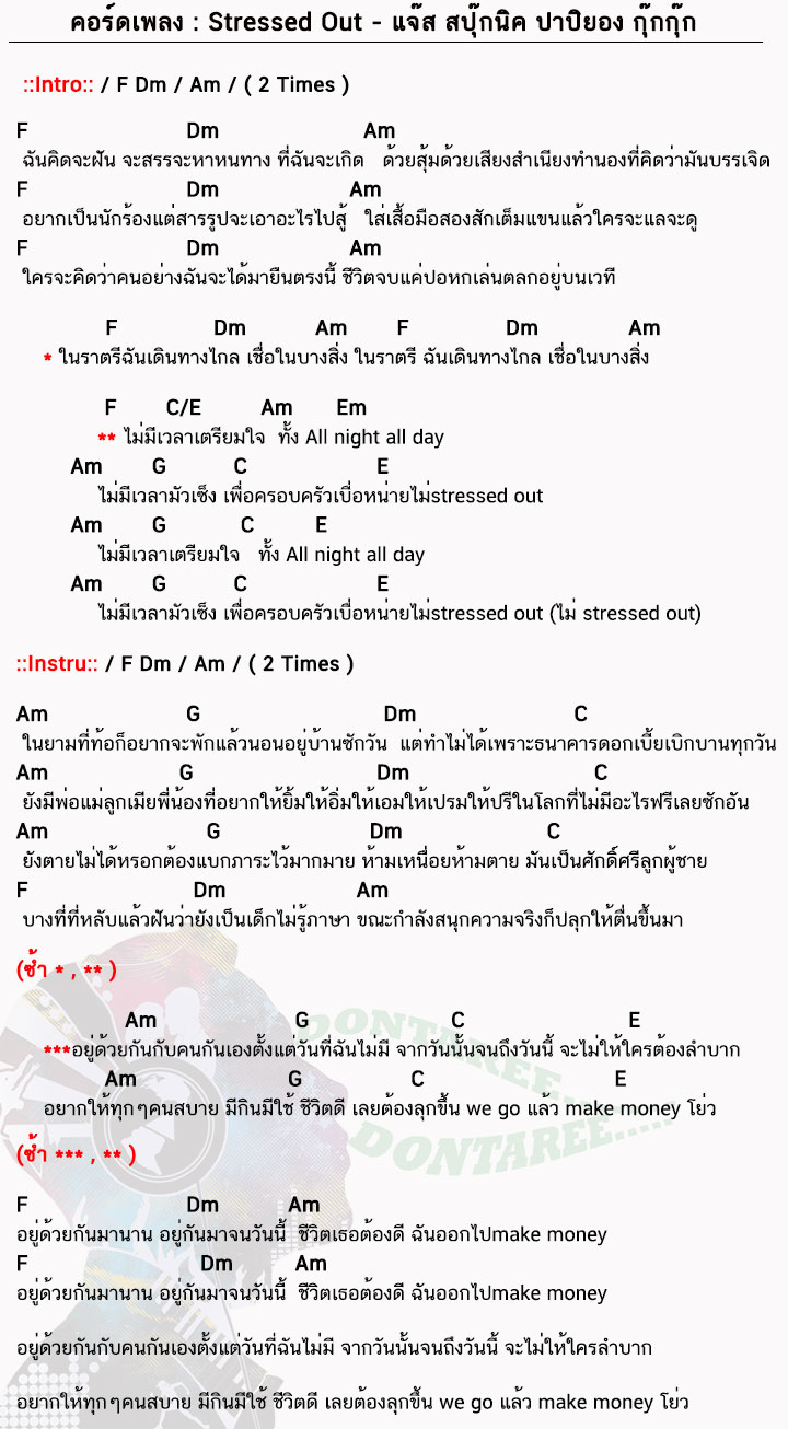 คอร์ดเพลง Stressed Out ง่ายๆ