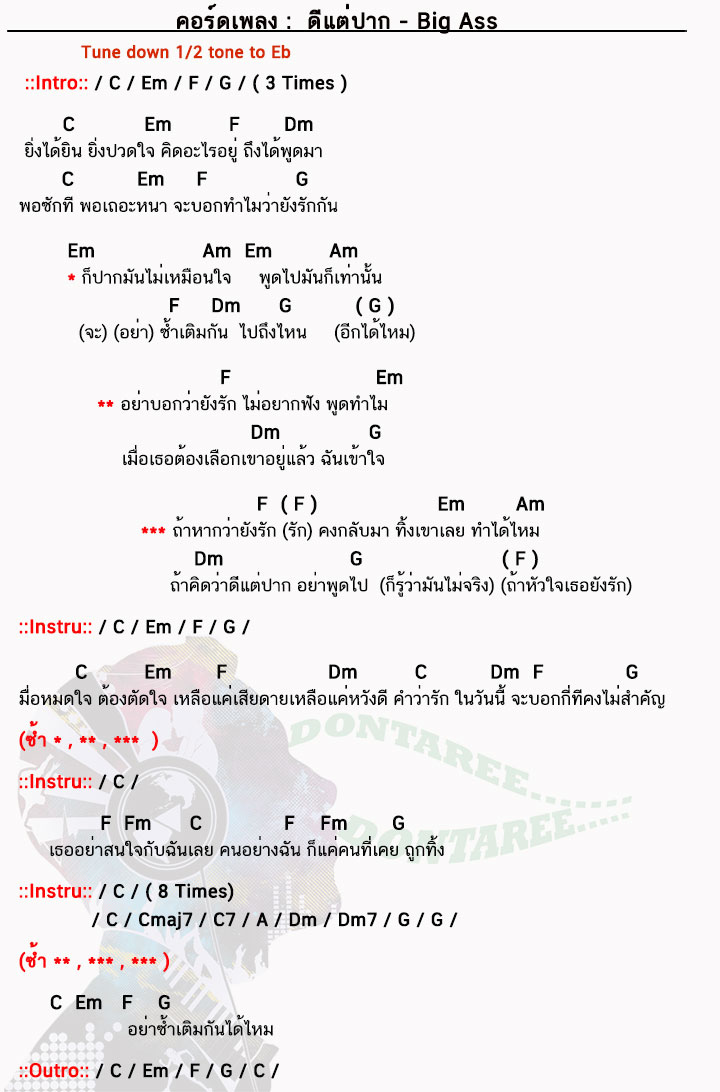 คอร์ดเพลง ดีแต่ปาก ง่ายๆ