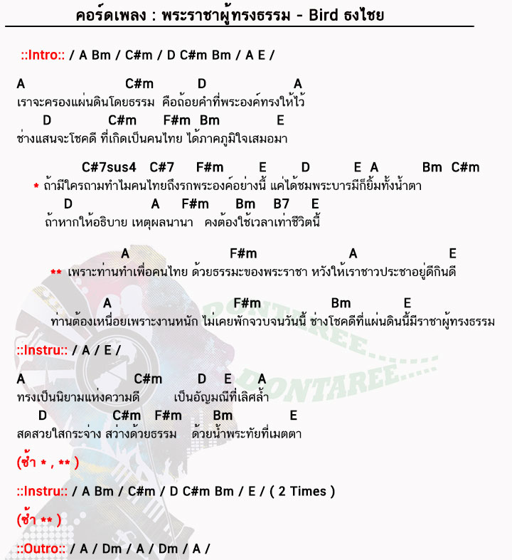 คอร์ดเพลง พระราชาผู้ทรงธรรม ง่ายๆ