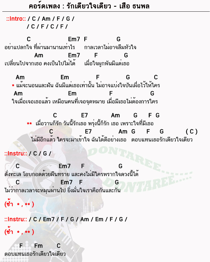 คอร์ดเพลง รักเดียวใจเดียว ง่ายๆ