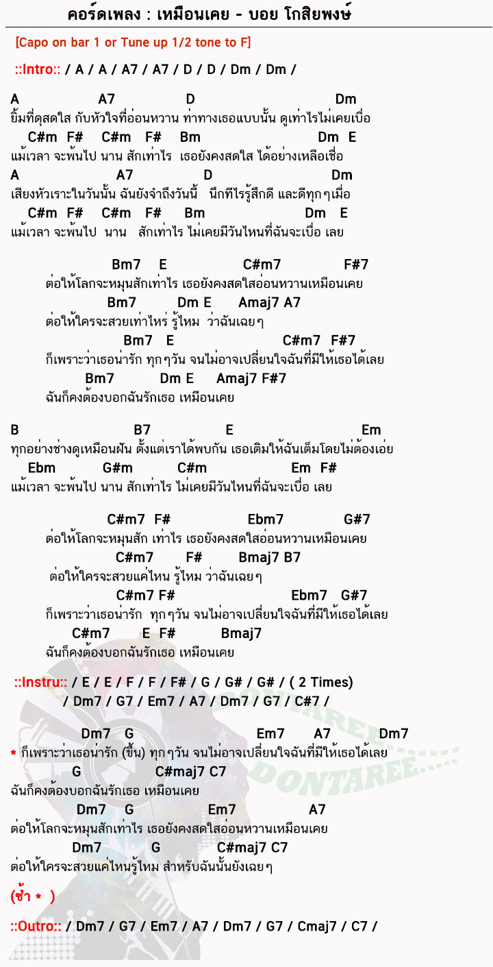 คอร์ดเพลง เหมือนเคย ง่ายๆ