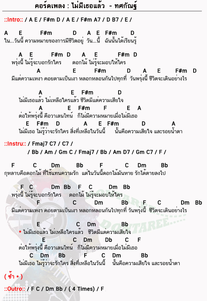 คอร์ดเพลง ไม่มีเธอแล้ว ง่ายๆ