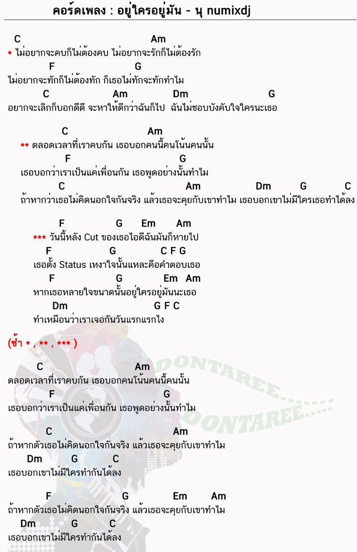 คอร์ดเพลง อยู่ใครอยู่มัน ง่ายๆ