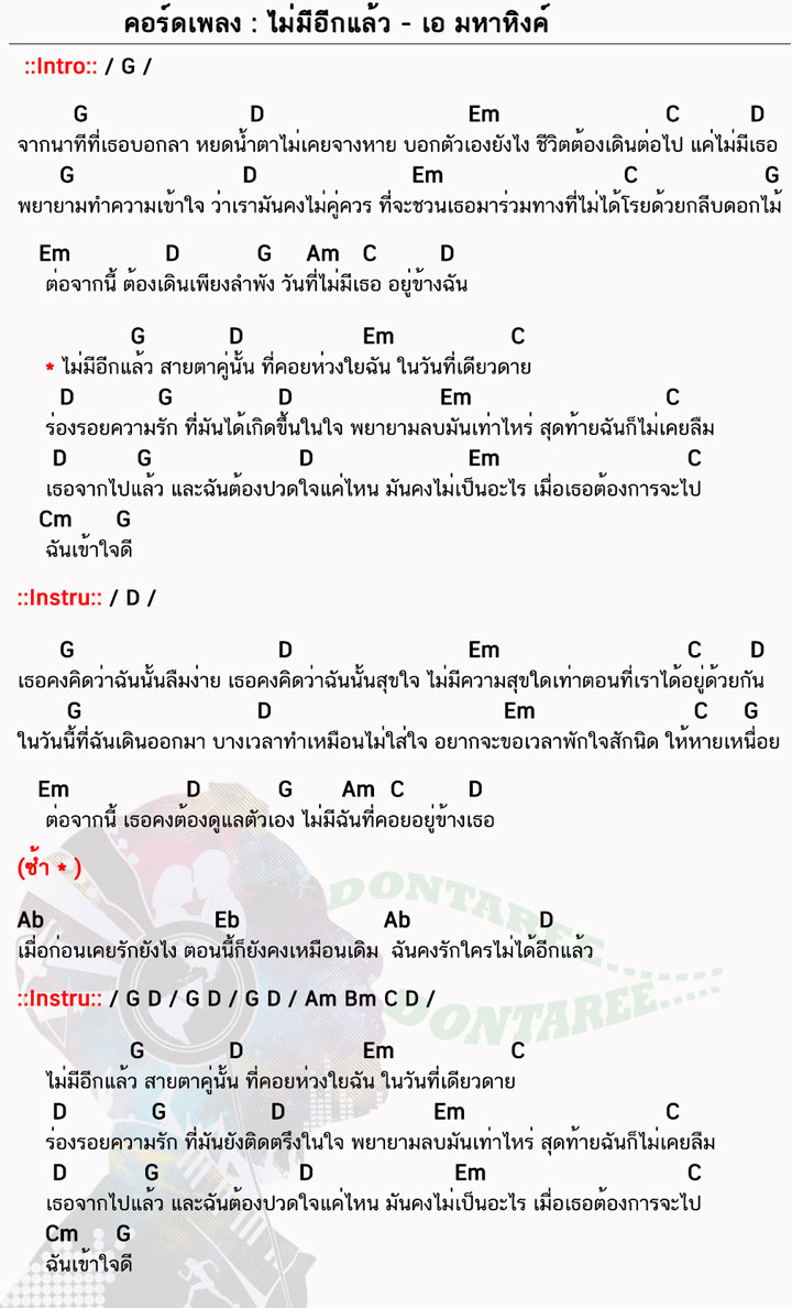 คอร์ดเพลง ไม่มีอีกแล้ว ง่ายๆ