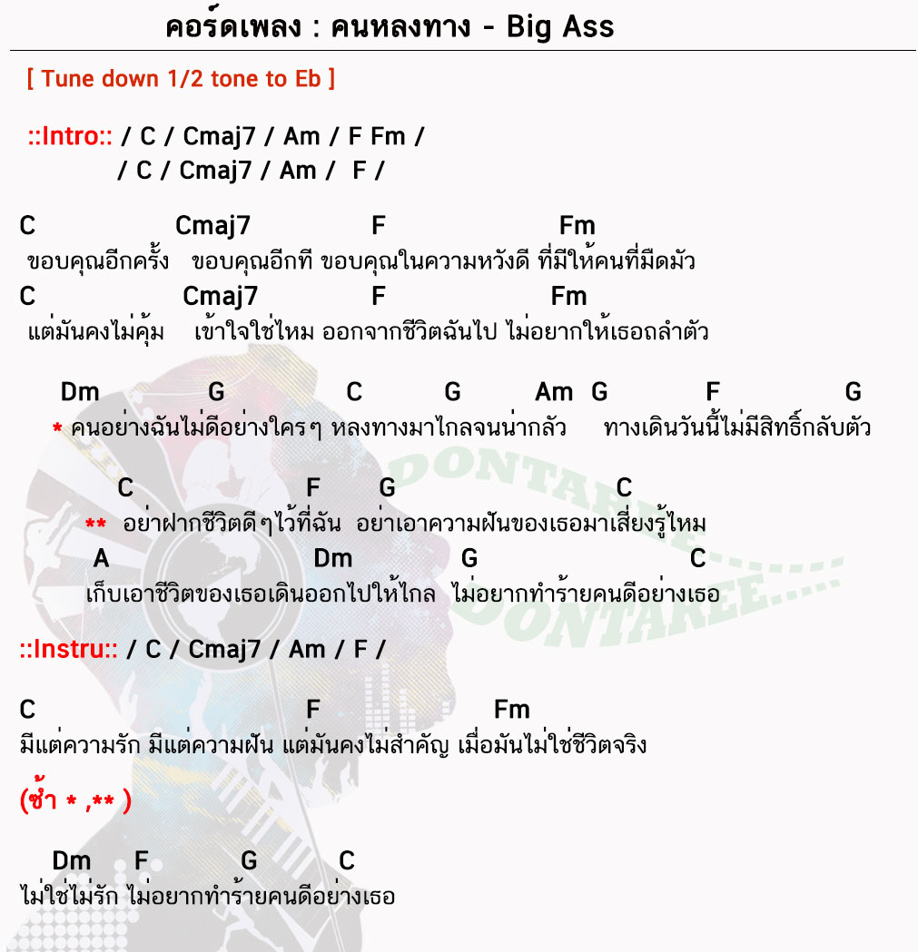 คอร์ดเพลง คนหลงทาง ง่ายๆ