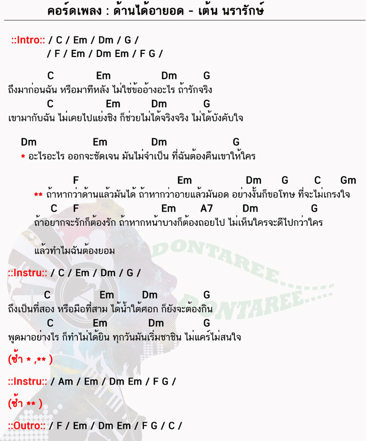 คอร์ดเพลง ด้านได้อายอด ง่ายๆ