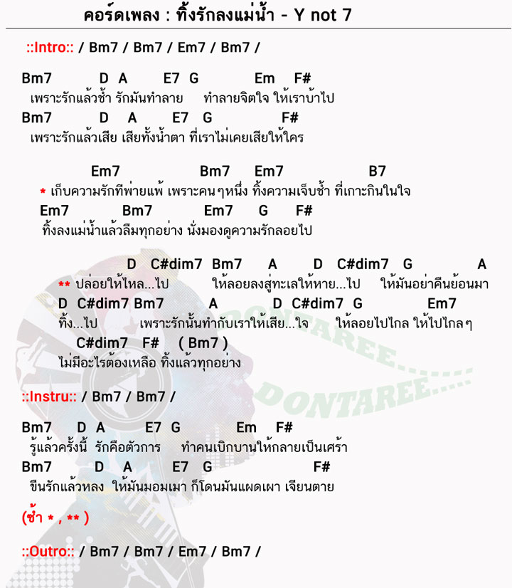 คอร์ดเพลง ทิ้งรักลงแม่น้ำ ง่ายๆ