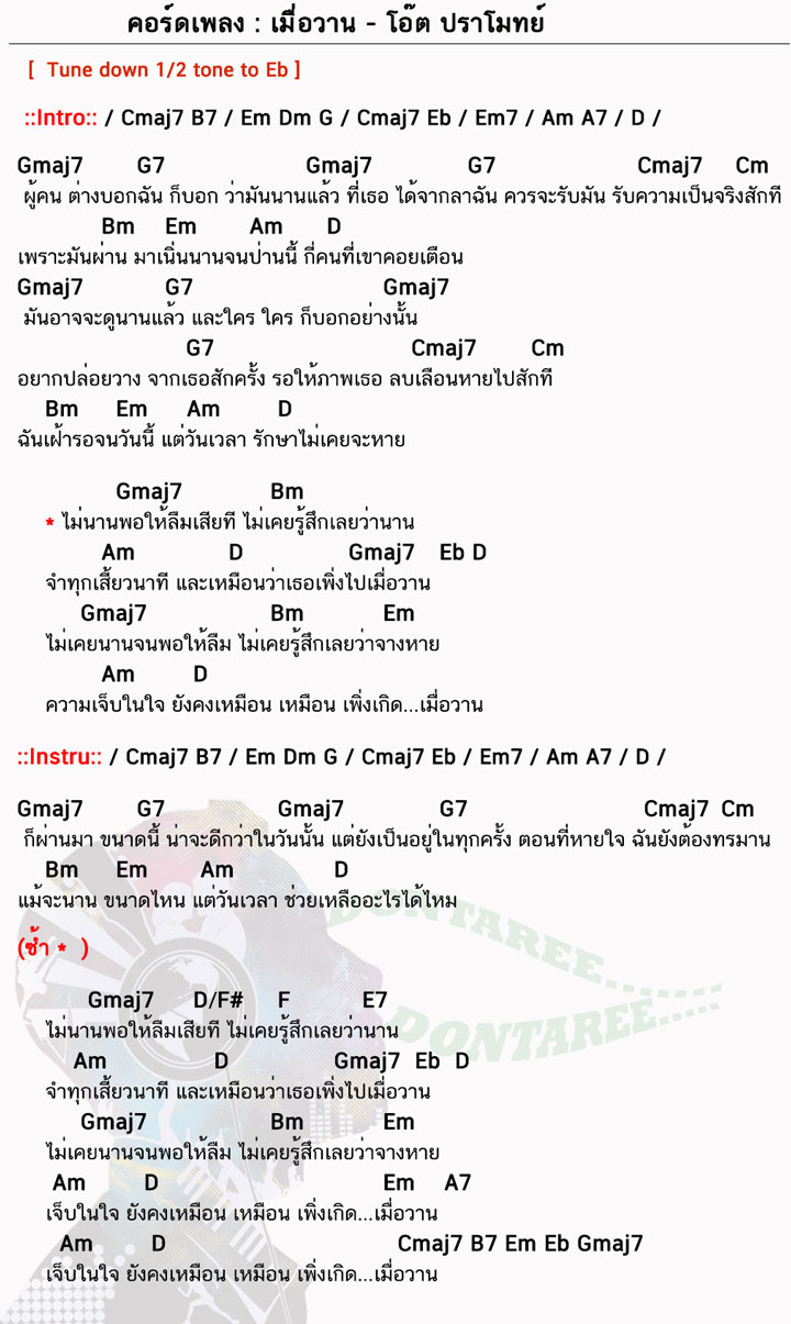 คอร์ดเพลง เมื่อวาน ง่ายๆ