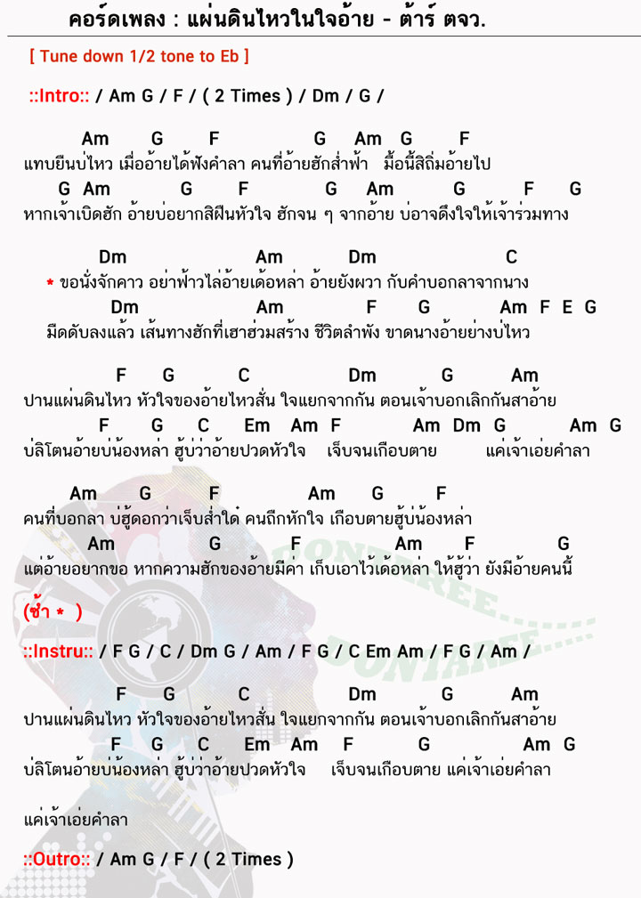 คอร์ดเพลง แผ่นดินไหวในใจอ้าย ง่ายๆ