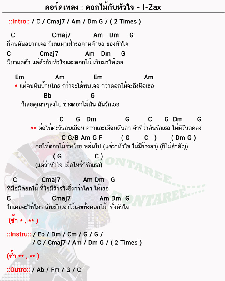 คอร์ดเพลง ดอกไม้กับหัวใจ ง่ายๆ