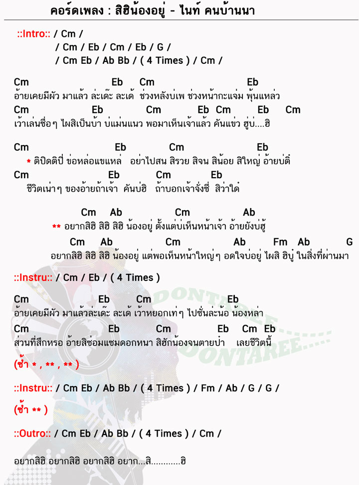 คอร์ดเพลง สิฮิน้องอยู่ ง่ายๆ