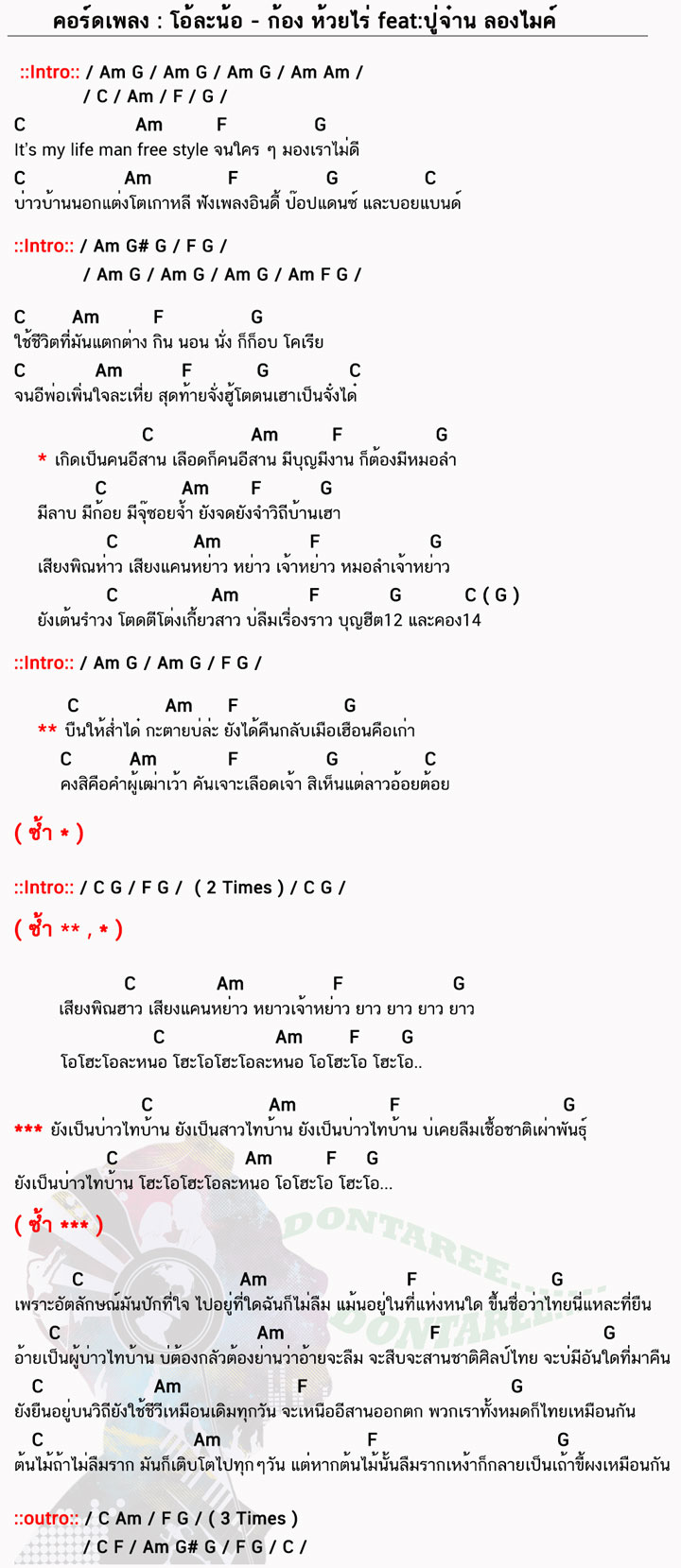 คอร์ดเพลง โอ้ละน้อ ง่ายๆ