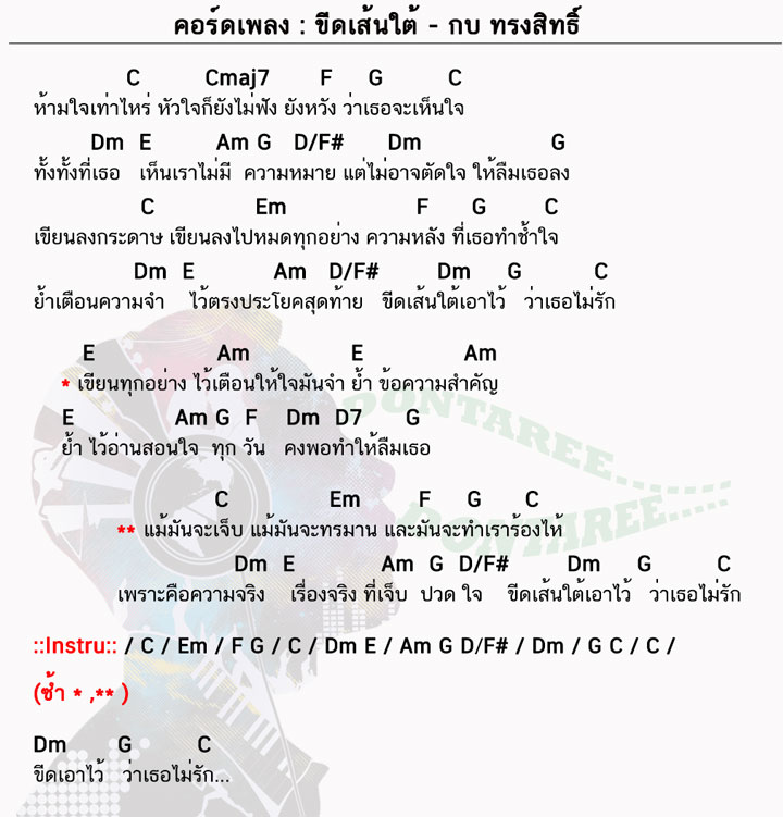 คอร์ดเพลง ขีดเส้นใต้ ง่ายๆ