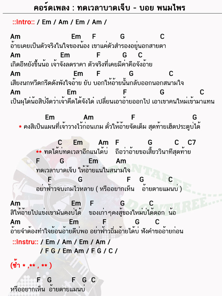 คอร์ดเพลง ทดเวลาบาดเจ็บ ง่ายๆ