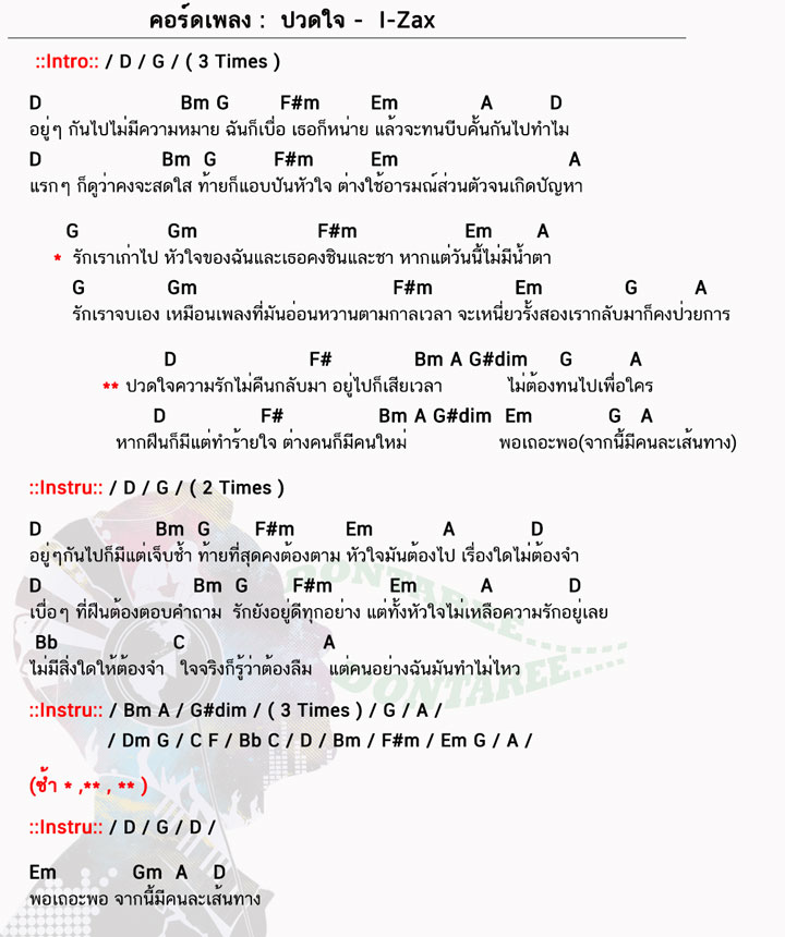 คอร์ดเพลง ปวดใจ ง่ายๆ