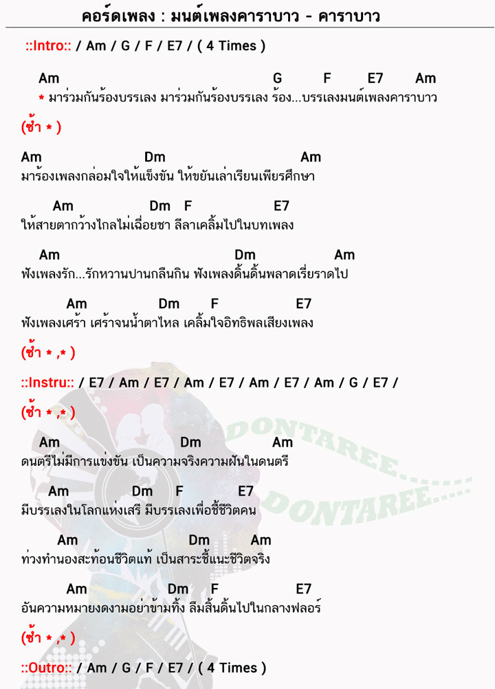 คอร์ดเพลง มนต์เพลงคาราบาว ง่ายๆ