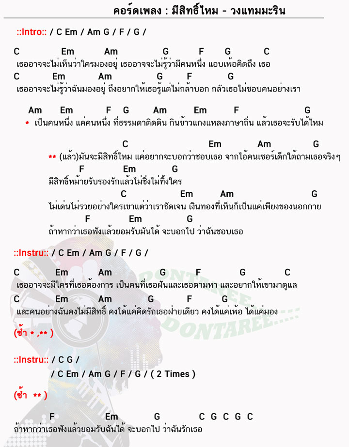 คอร์ดเพลง มีสิทธิ์ไหม ง่ายๆ