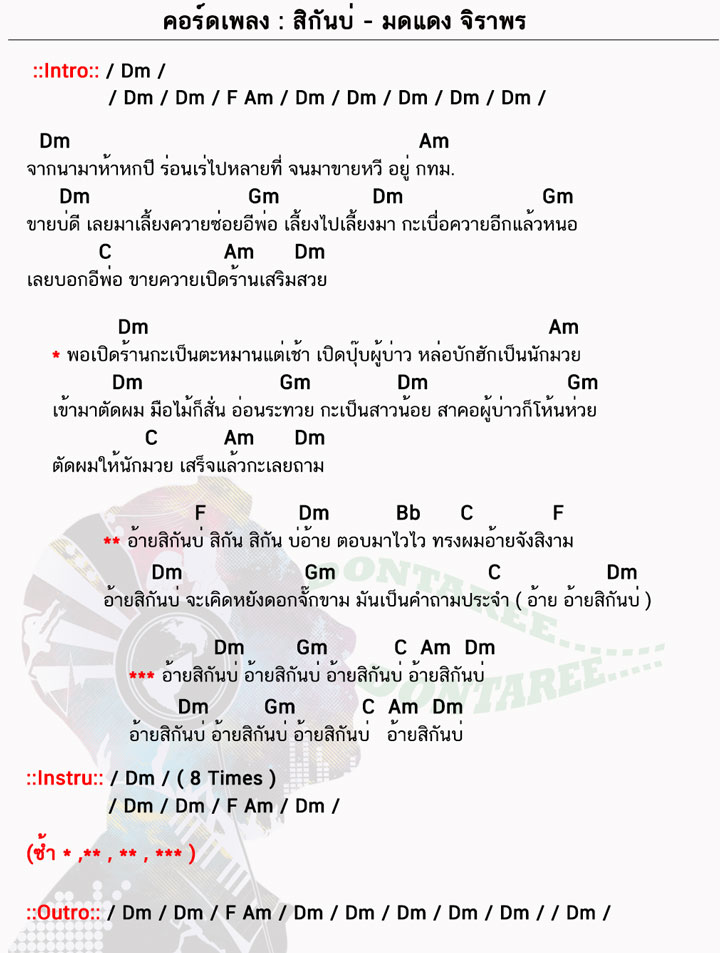 คอร์ดเพลง สิกันบ่ ง่ายๆ