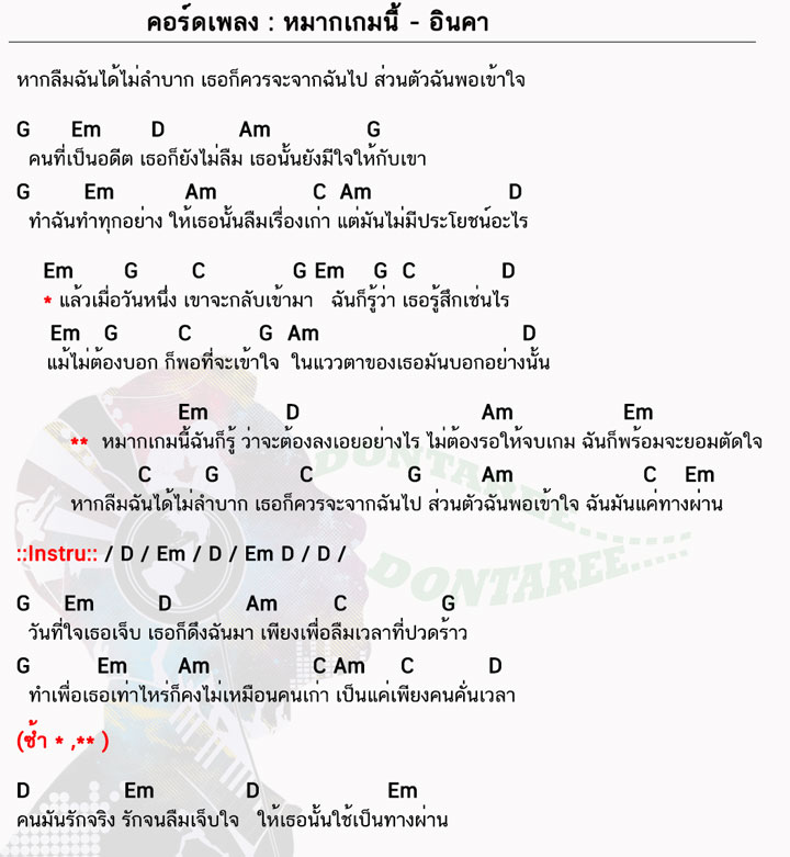 คอร์ดเพลง หมากเกมนี้ ง่ายๆ