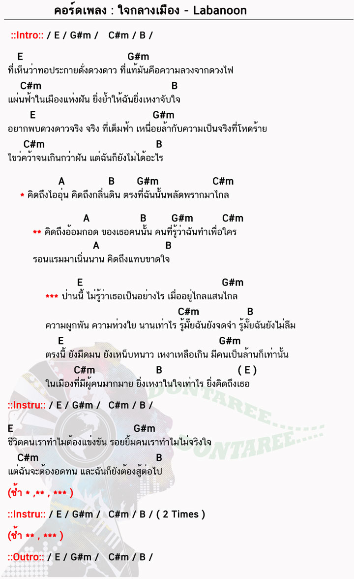 คอร์ดเพลง ใจกลางเมือง ง่ายๆ