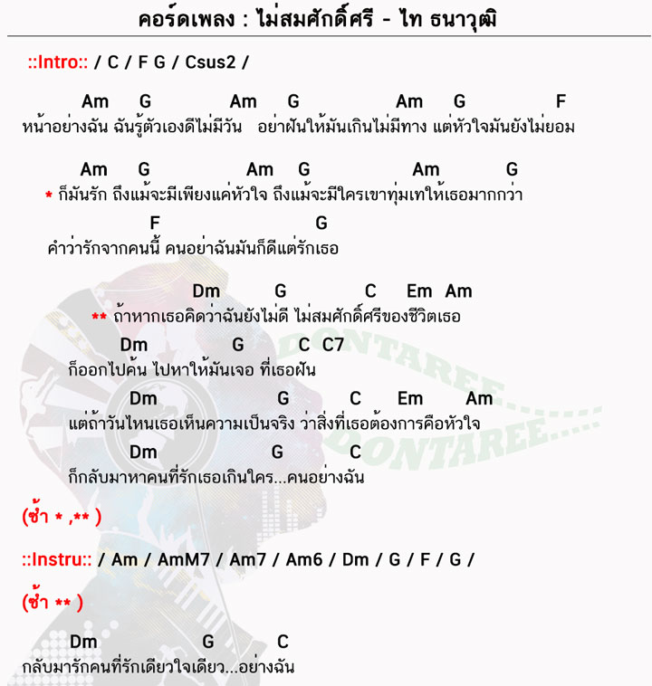 คอร์ดเพลง ไม่สมศักดิ์ศรี ง่ายๆ