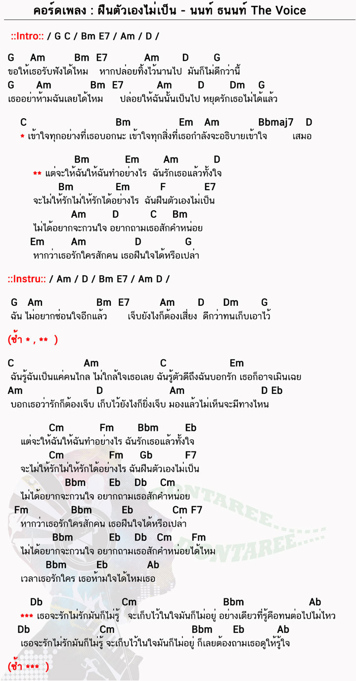 คอร์ดเพลง ฝืนตัวเองไม่เป็น