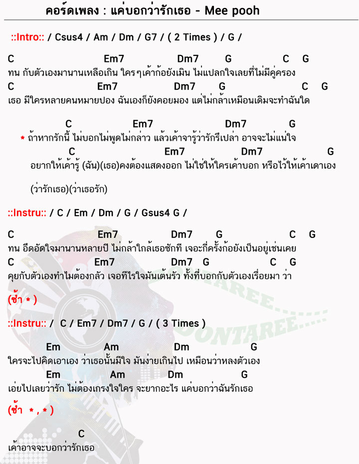 คอร์ดเพลง แค่บอกว่ารักเธอ ง่ายๆ