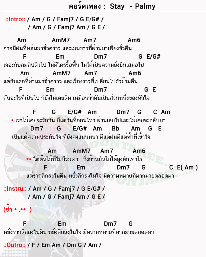 คอร์ดเพลง Stay ง่ายๆ