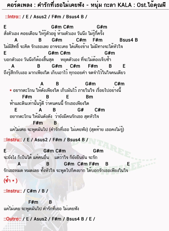 คอร์ดเพลง คำรักที่เธอไม่เคยฟัง