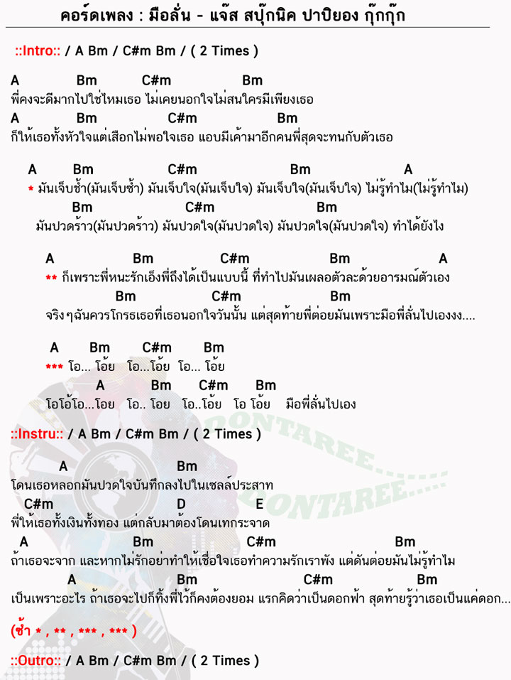 คอร์ดเพลง มือลั่น ง่ายๆ