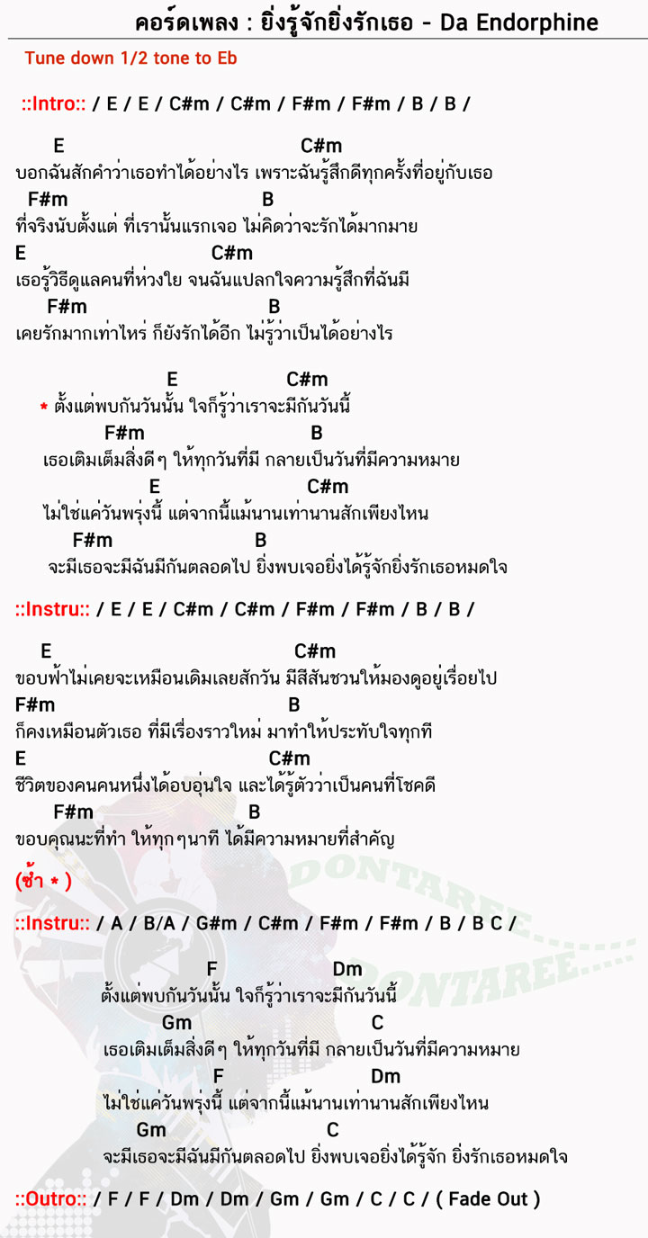 คอร์ดเพลง ยิ่งรู้จักยิ่งรักเธอ