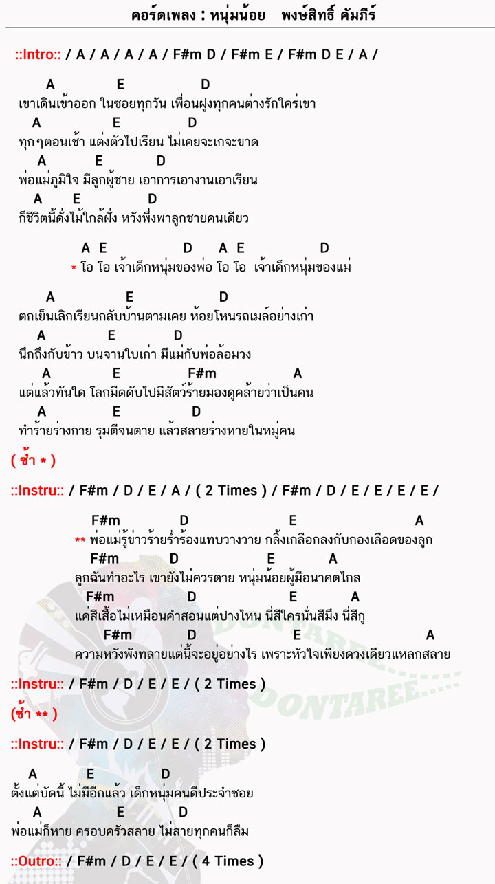 คอร์ดเพลง หนุ่มน้อย ง่ายๆ