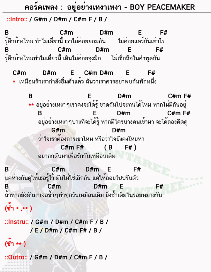 คอร์ดเพลง อยู่อย่างเหงาเหงา