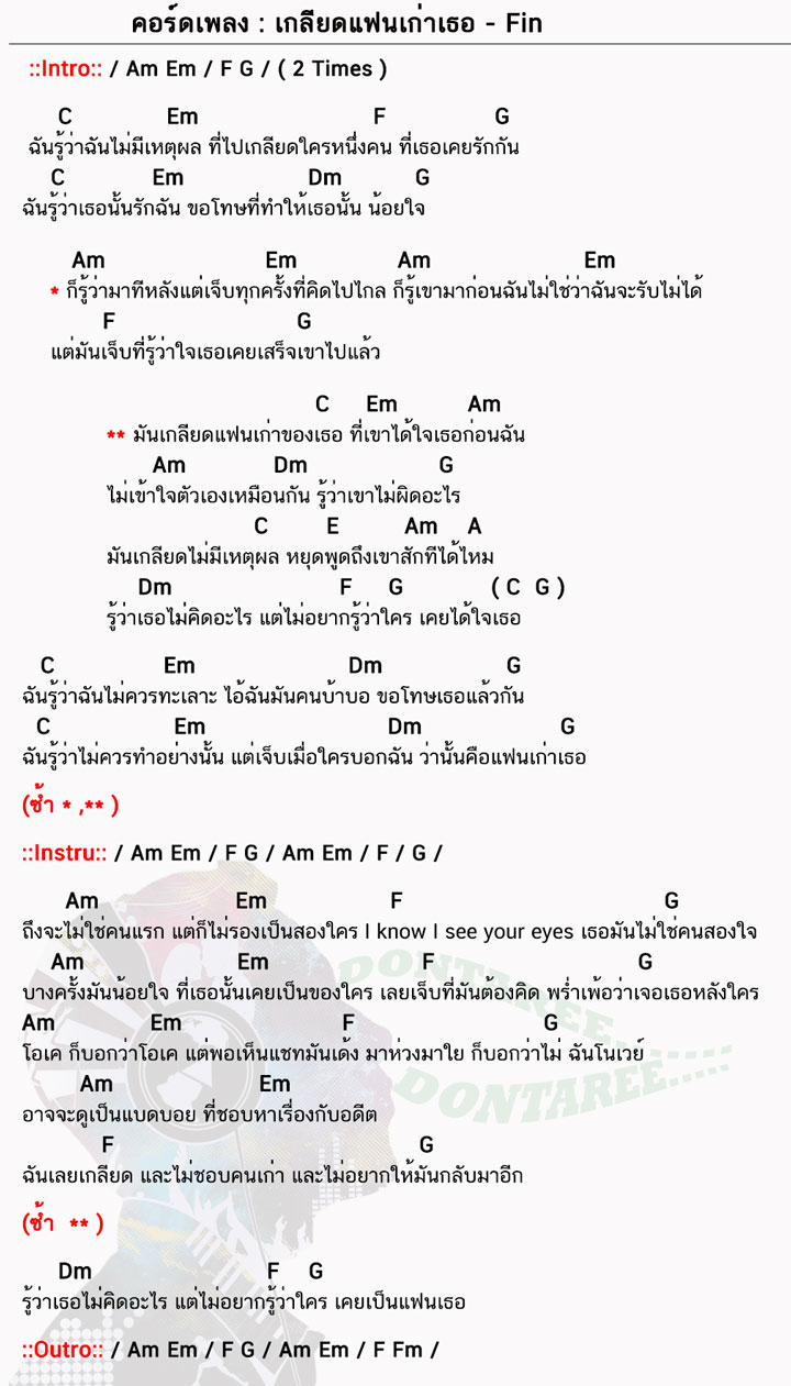 คอร์ดเพลง เกลียดแฟนเก่าเธอ ง่ายๆ