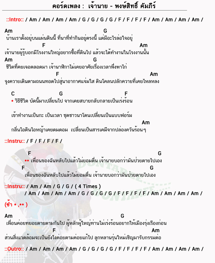 คอร์ดเพลง เจ้านาย ง่ายๆ