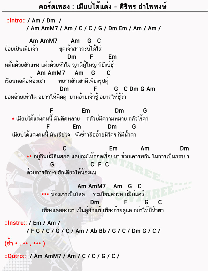 คอร์ดเพลง เมียบ่ได้แต่ง