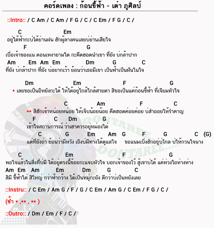 คอร์ดเพลง ก้อนขี้ฟ้า ง่ายๆ